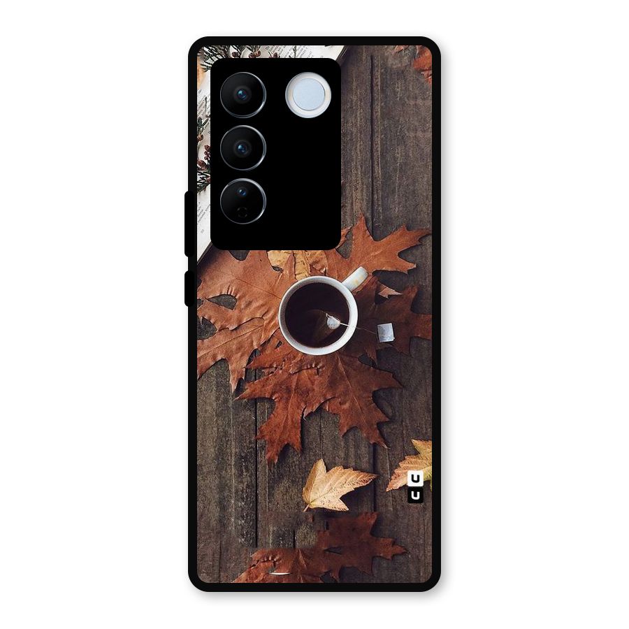 Fall Leaf Coffee Metal Back Case for Vivo V27 Pro