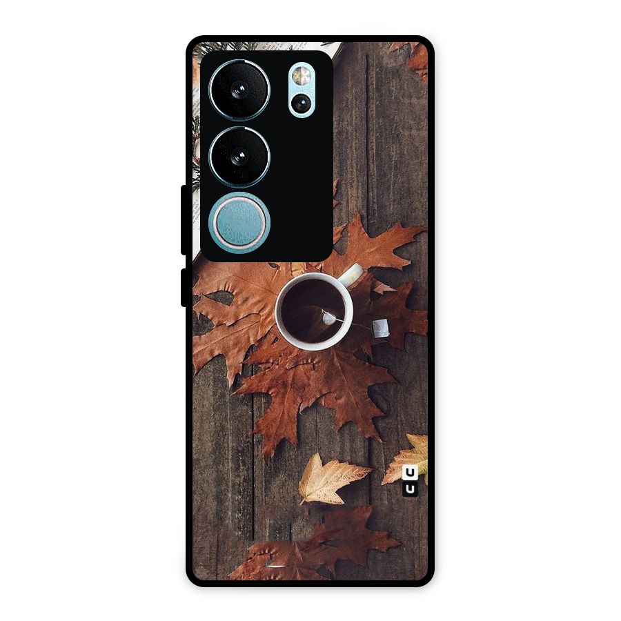 Fall Leaf Coffee Metal Back Case for Vivo V29 Pro