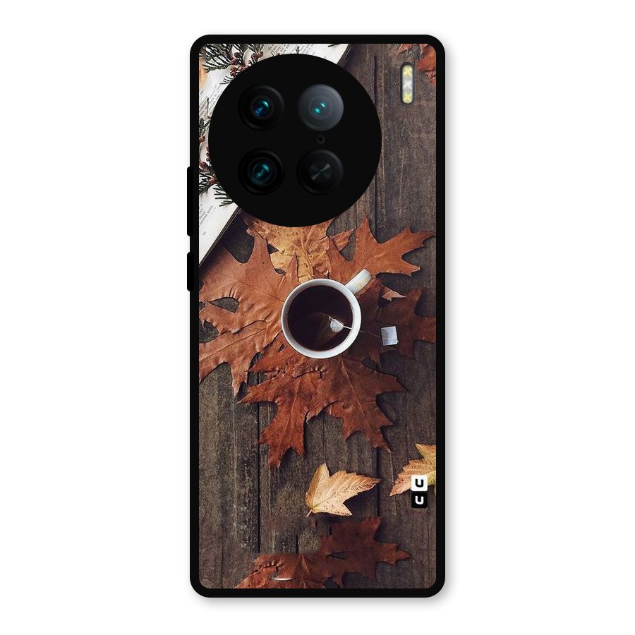 Fall Leaf Coffee Metal Back Case for Vivo X90 Pro