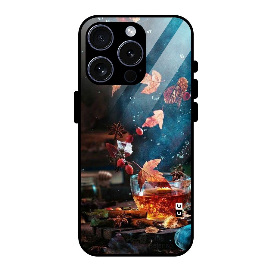 Falling Leaves Tea Glass Back Case for iPhone 15 Pro
