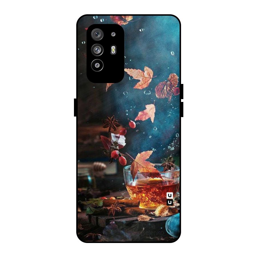 Falling Leaves Tea Metal Back Case for Oppo F19 Pro Plus 5G