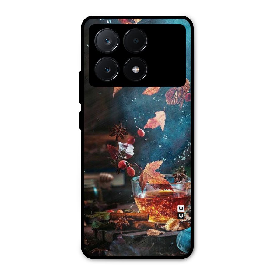Falling Leaves Tea Metal Back Case for Poco X6 Pro