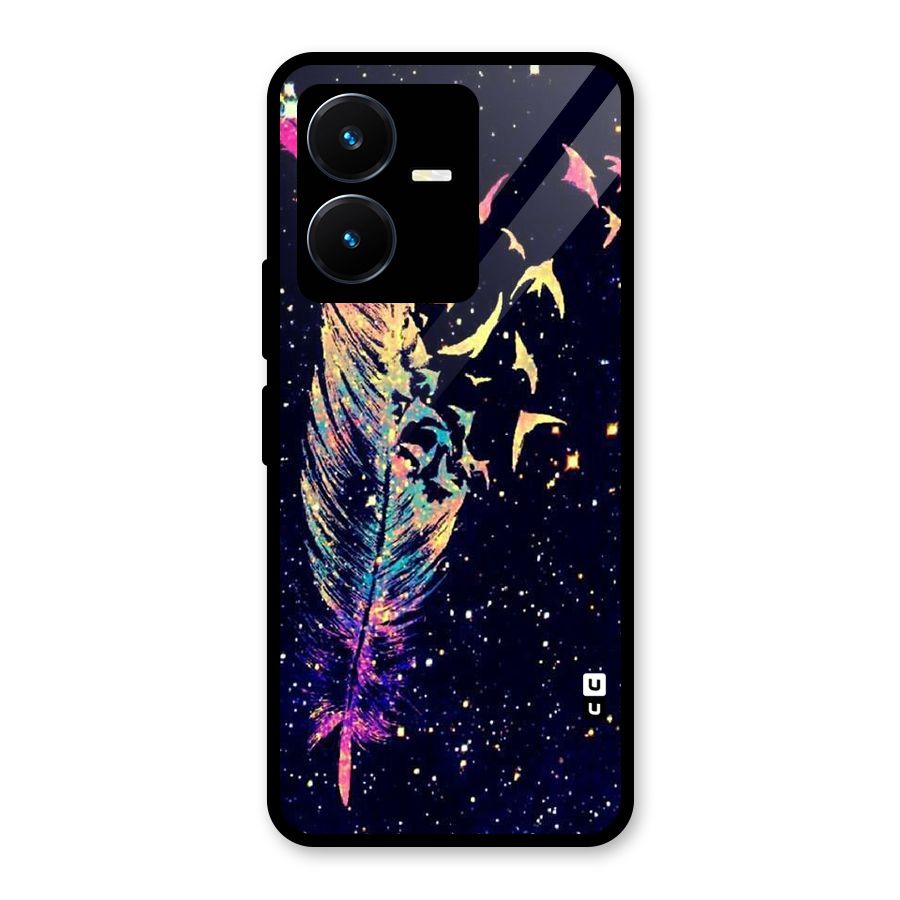 Feather Bird Fly Glass Back Case for Vivo Y22s