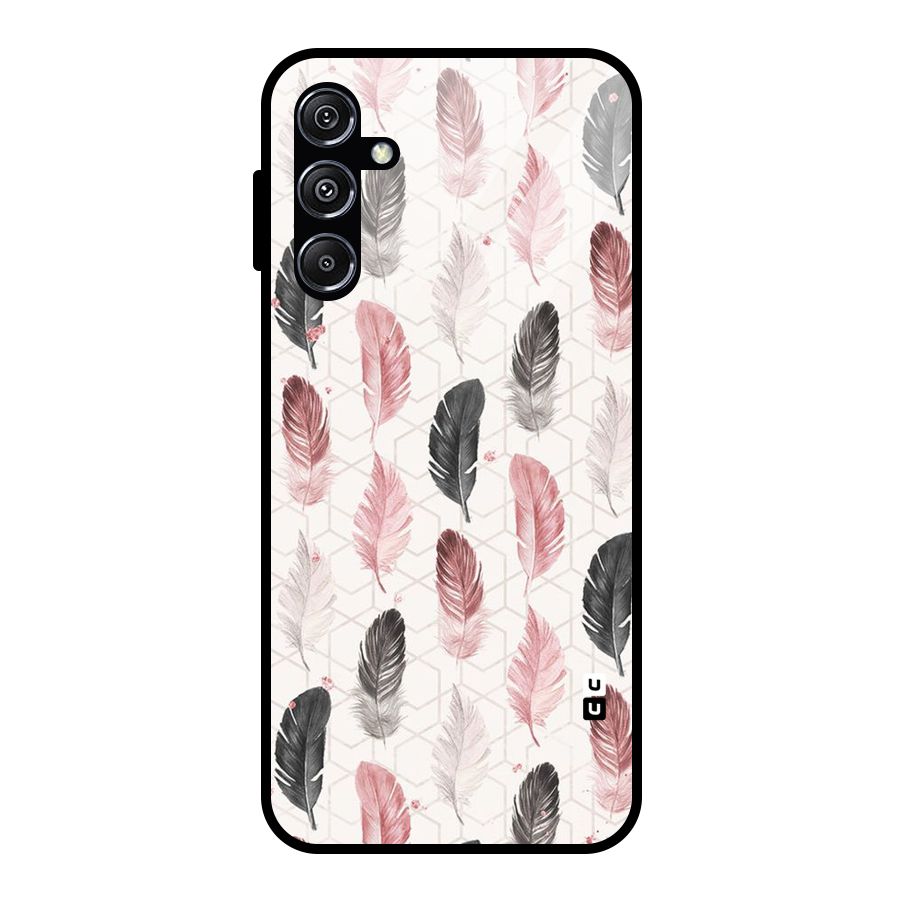 Feather Line Pattern Glass Back Case for Galaxy M34 5G
