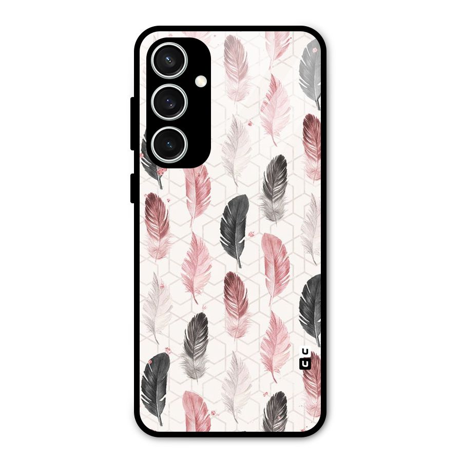 Feather Line Pattern Glass Back Case for Galaxy S23 FE