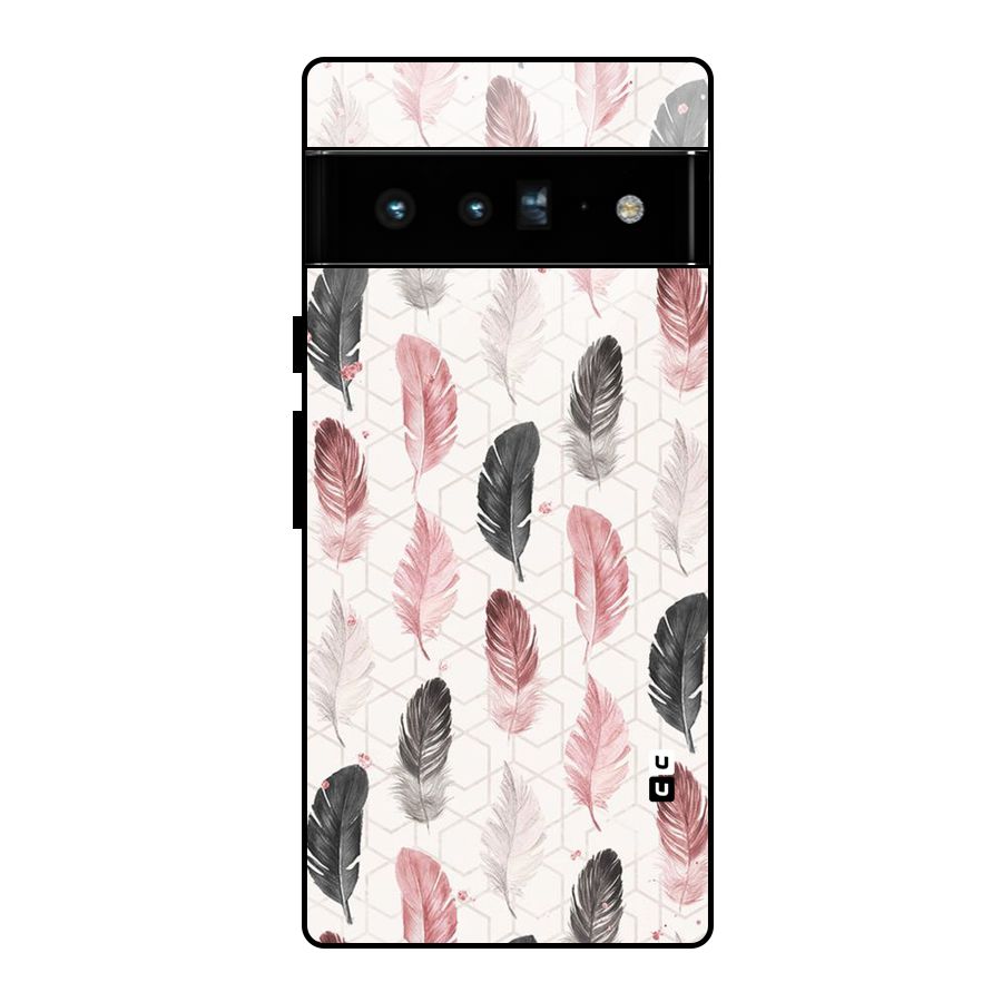 Feather Line Pattern Glass Back Case for Google Pixel 6 Pro