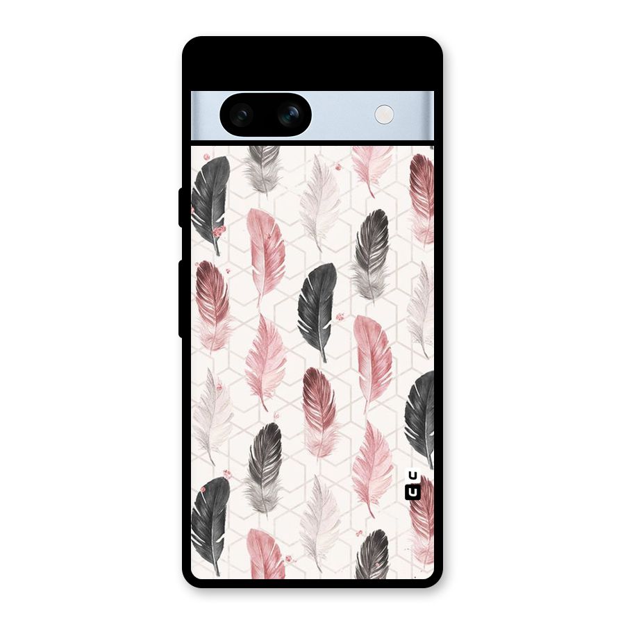 Feather Line Pattern Glass Back Case for Google Pixel 7a