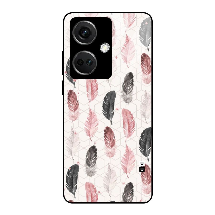 Feather Line Pattern Glass Back Case for OnePlus Nord CE 3 5G