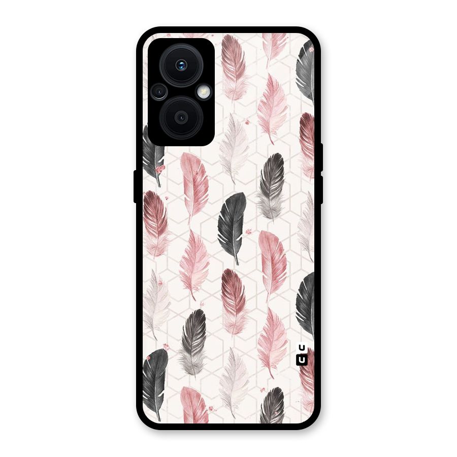 Feather Line Pattern Glass Back Case for Oppo F21s Pro 5G