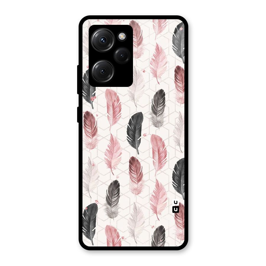 Feather Line Pattern Glass Back Case for Poco X5 Pro
