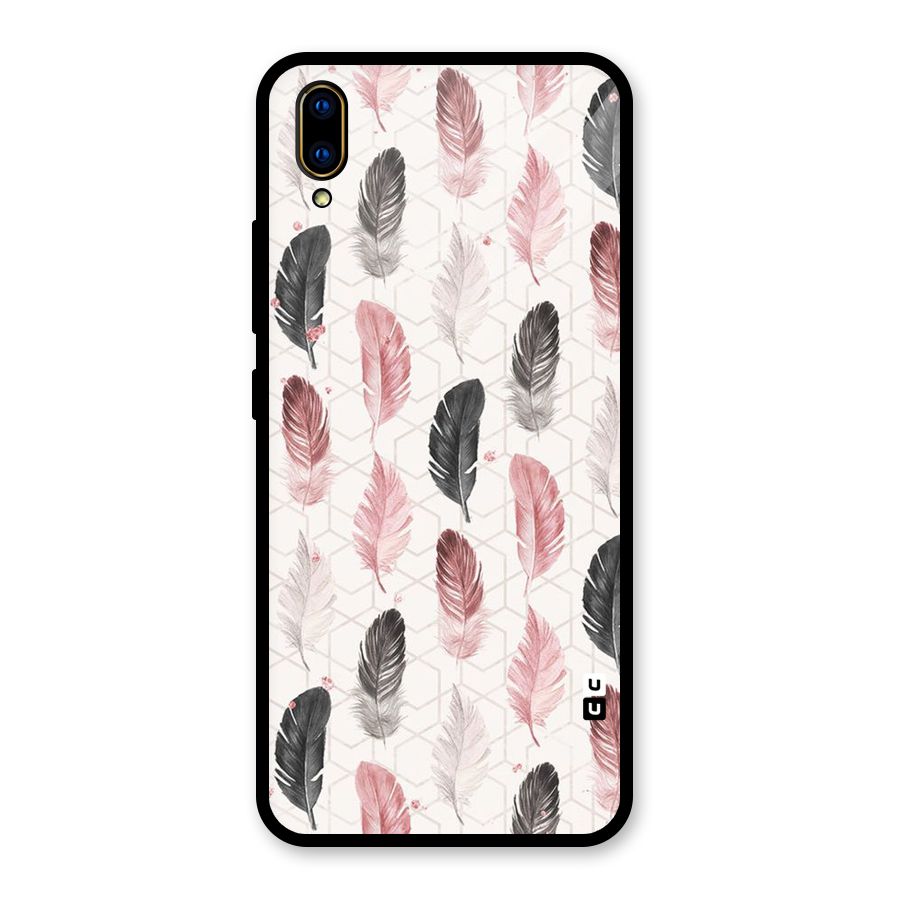 Feather Line Pattern Glass Back Case for Vivo V11 Pro