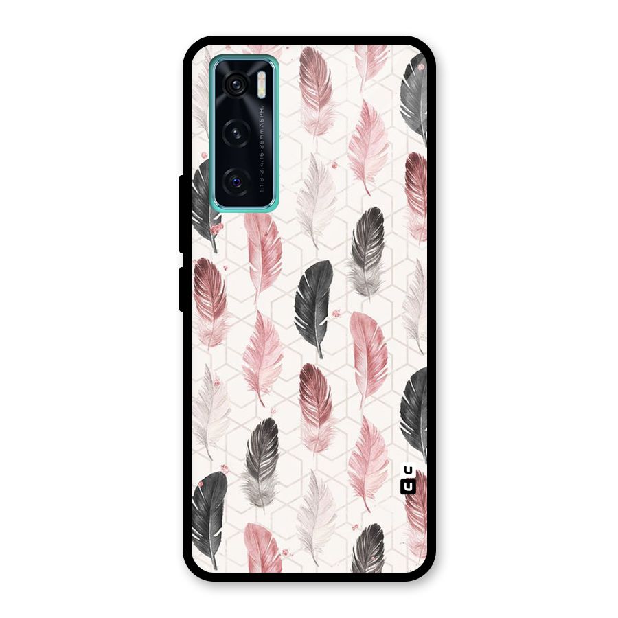 Feather Line Pattern Glass Back Case for Vivo V20 SE