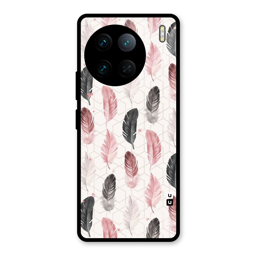 Feather Line Pattern Glass Back Case for Vivo X90 Pro