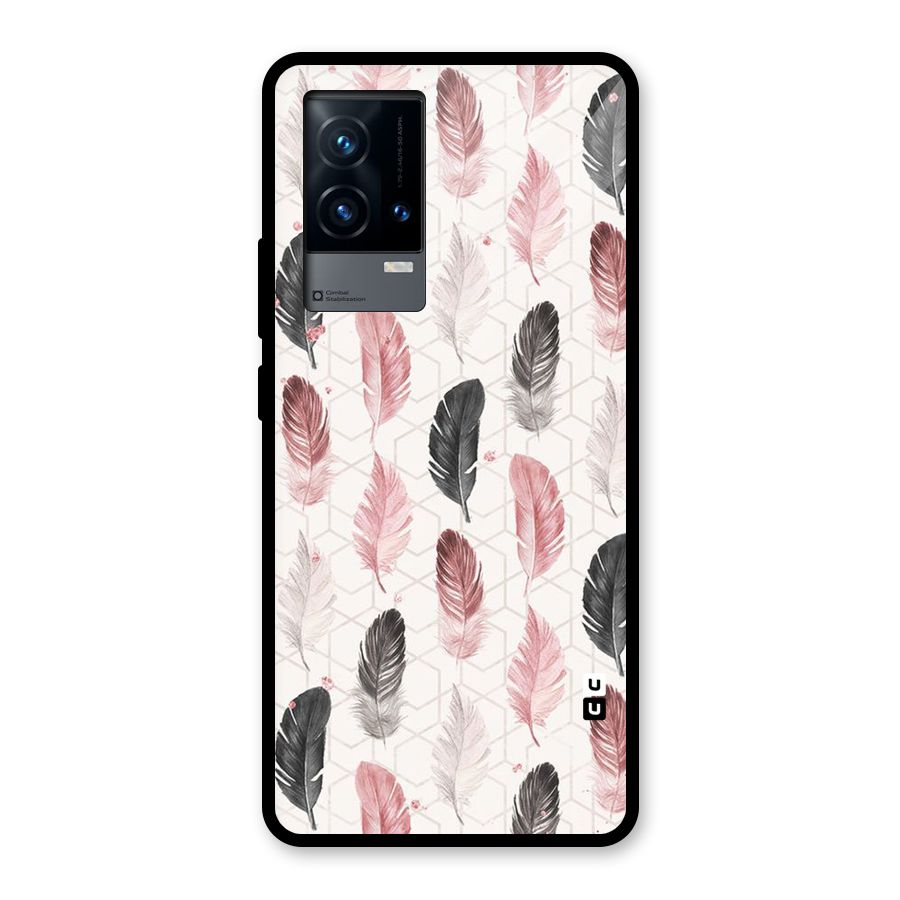 Feather Line Pattern Glass Back Case for iQOO 9 5G