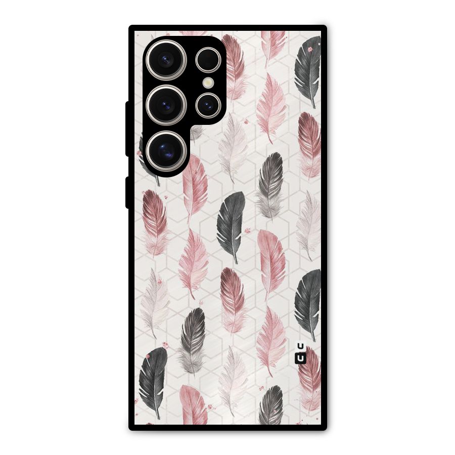 Feather Line Pattern Metal Back Case for Galaxy S24 Ultra