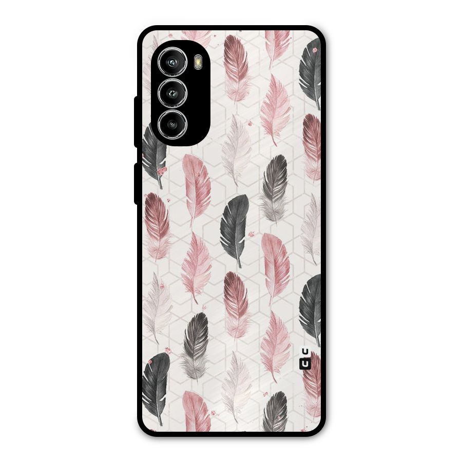 Feather Line Pattern Metal Back Case for Moto G52