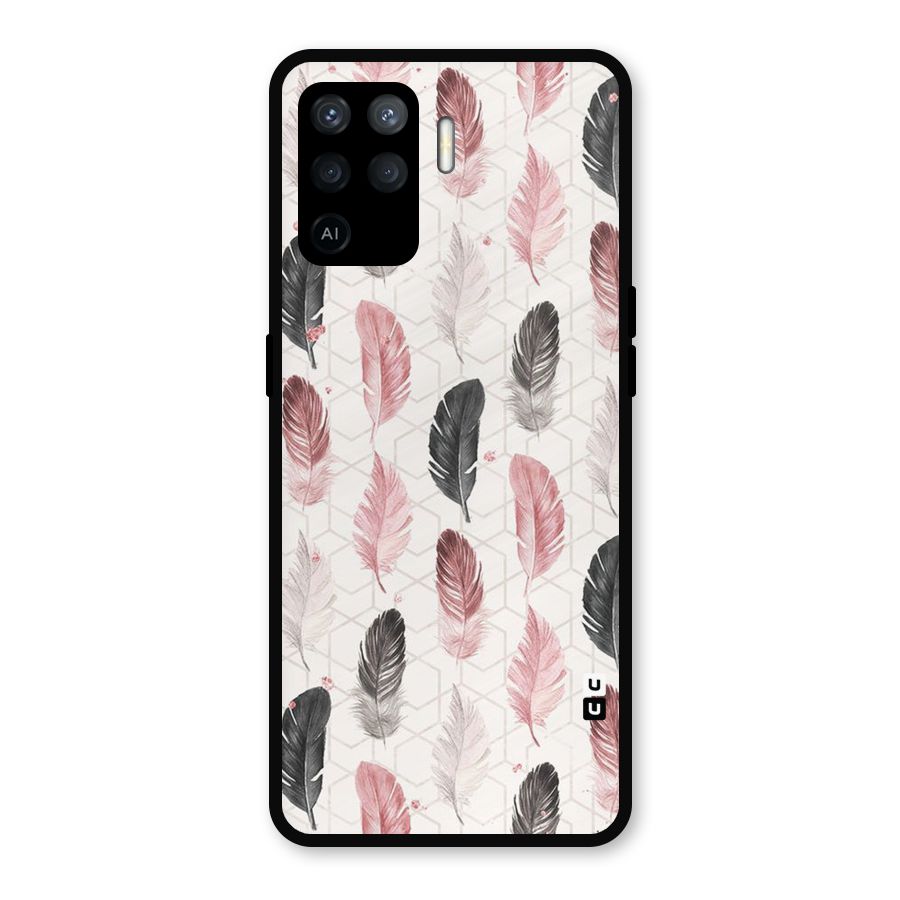 Feather Line Pattern Metal Back Case for Oppo F19 Pro