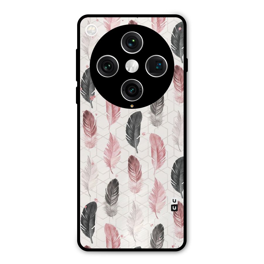 Feather Line Pattern Metal Back Case for Oppo Find X8 Pro