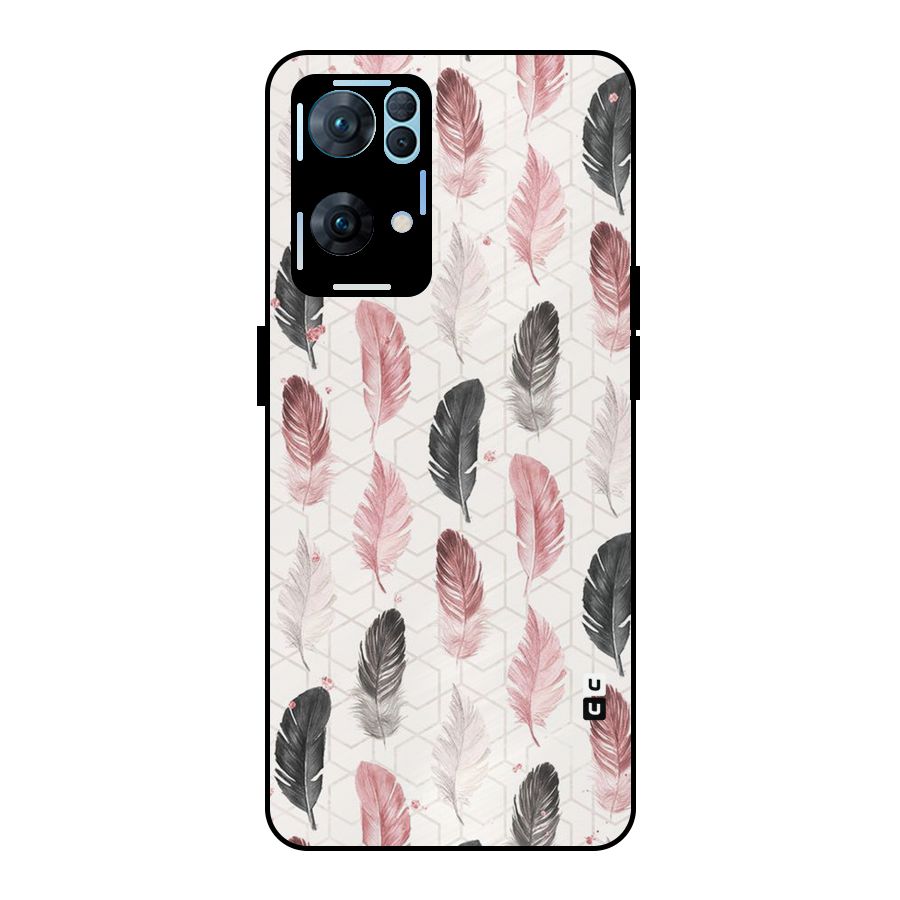 Feather Line Pattern Metal Back Case for Oppo Reno7 Pro 5G