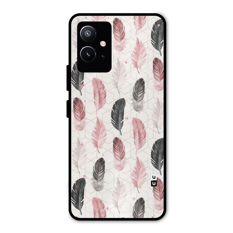 Feather Line Pattern Metal Back Case for Vivo T1 5G