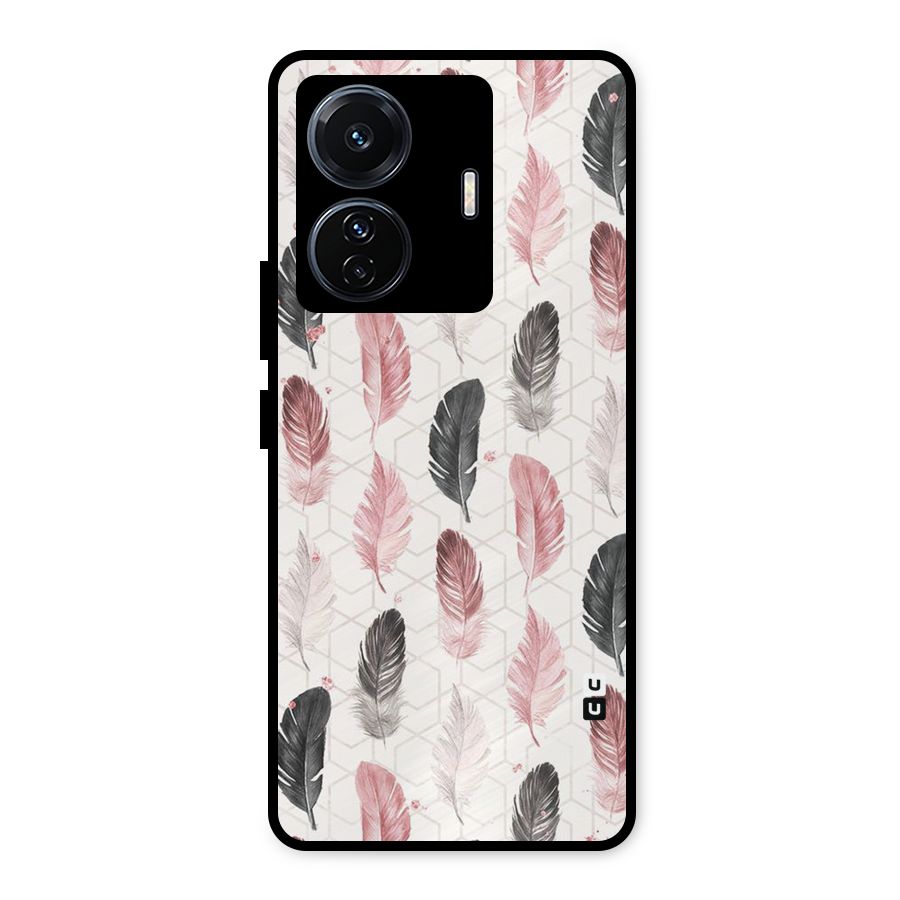 Feather Line Pattern Metal Back Case for Vivo T1 Pro