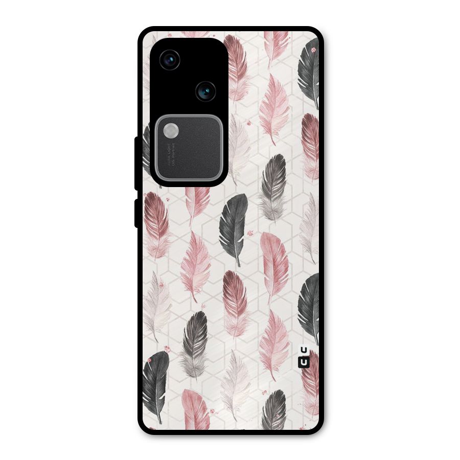 Feather Line Pattern Metal Back Case for Vivo V30 Pro