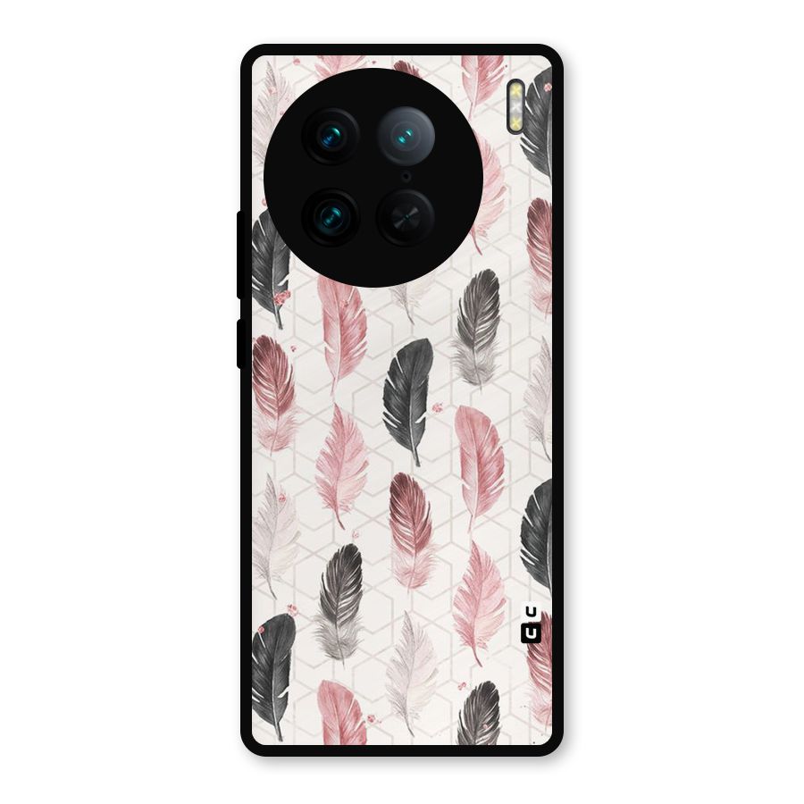 Feather Line Pattern Metal Back Case for Vivo X90 Pro