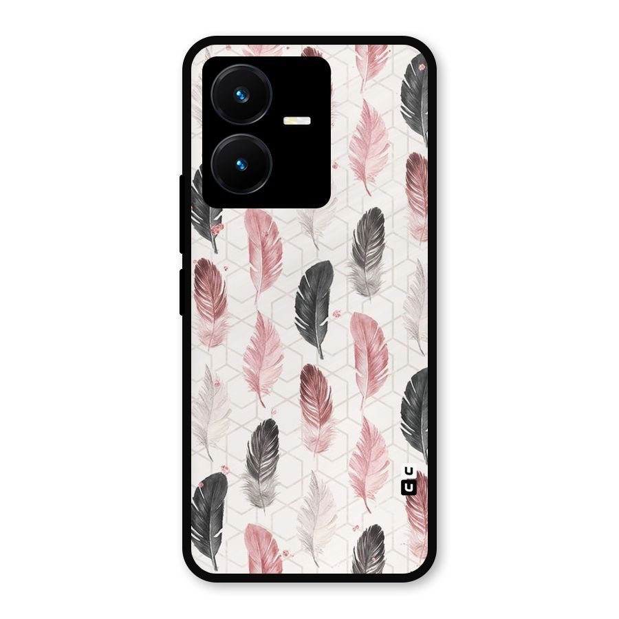 Feather Line Pattern Metal Back Case for Vivo Y22s