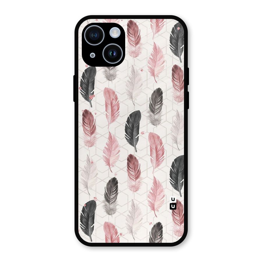 Feather Line Pattern Metal Back Case for iPhone 14