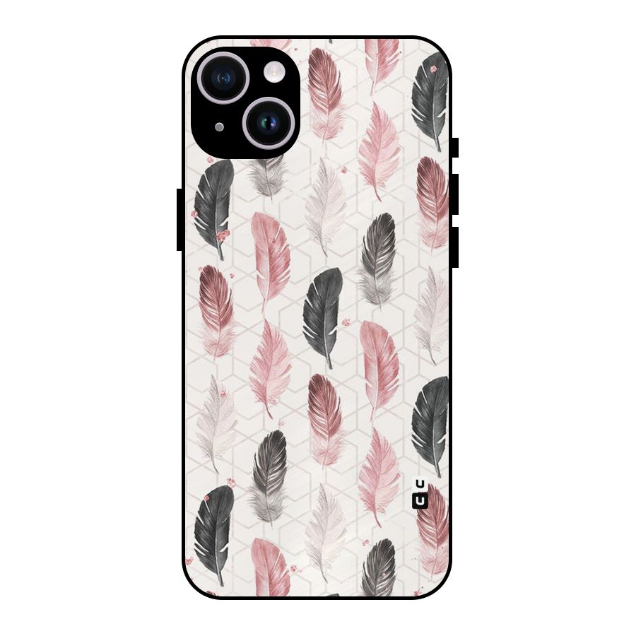 Feather Line Pattern Metal Back Case for iPhone 14 Plus