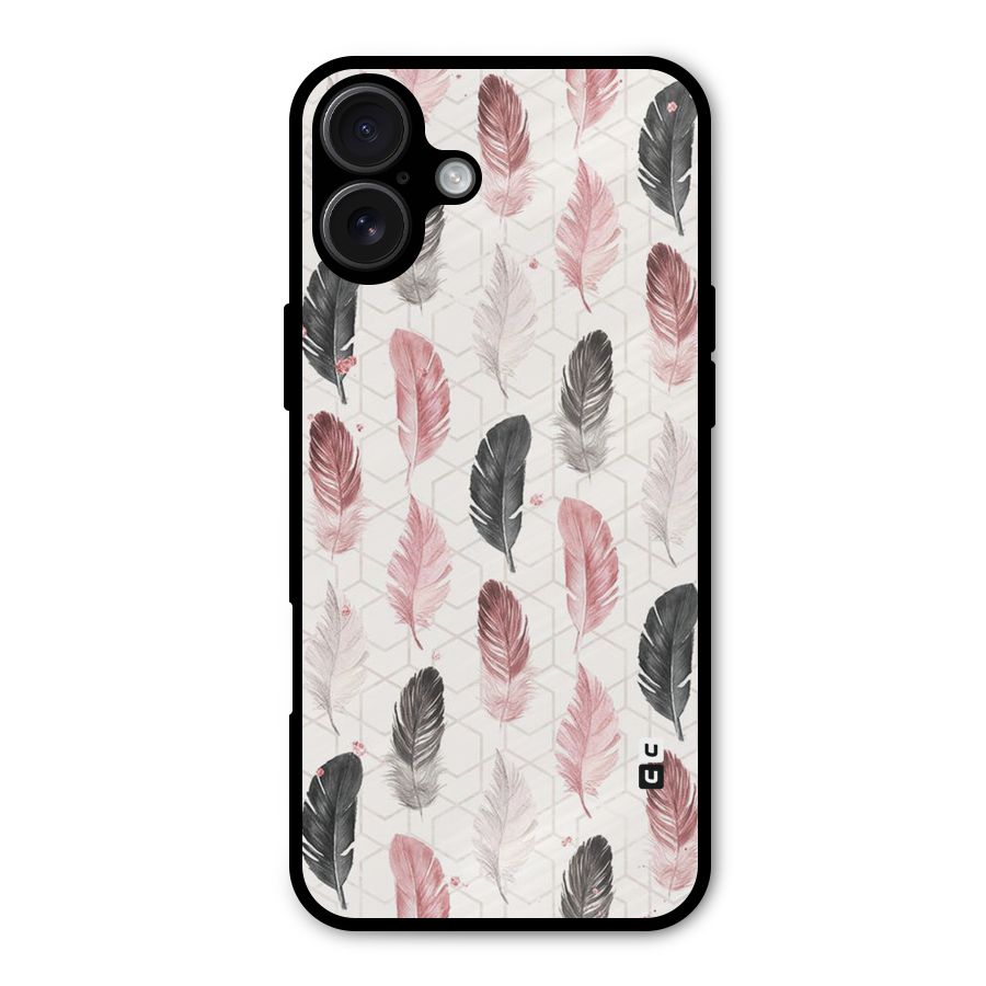Feather Line Pattern Metal Back Case for iPhone 16 Plus