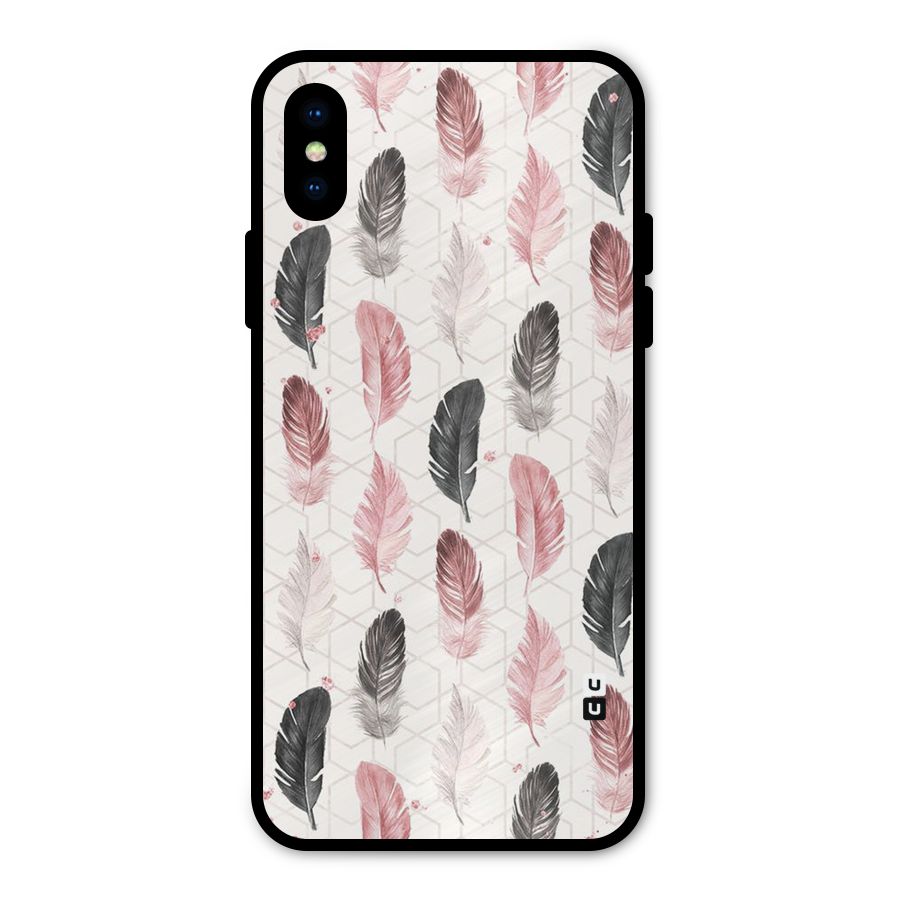 Feather Line Pattern Metal Back Case for iPhone XS
