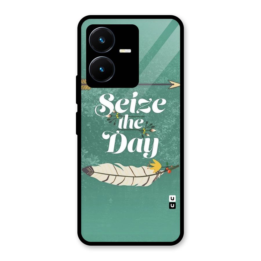 Feather Seize Glass Back Case for Vivo Y22s
