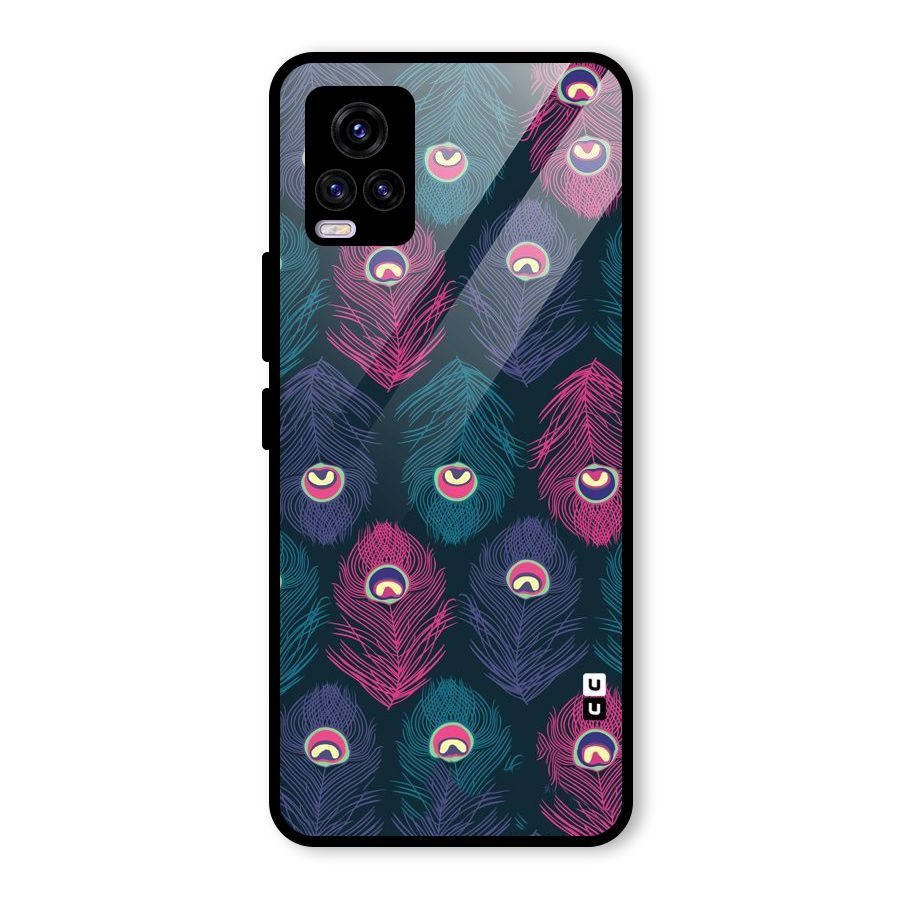 Feathers Patterns Glass Back Case for Vivo V20 2021
