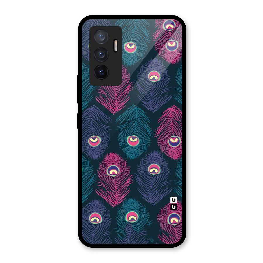 Feathers Patterns Glass Back Case for Vivo V23e
