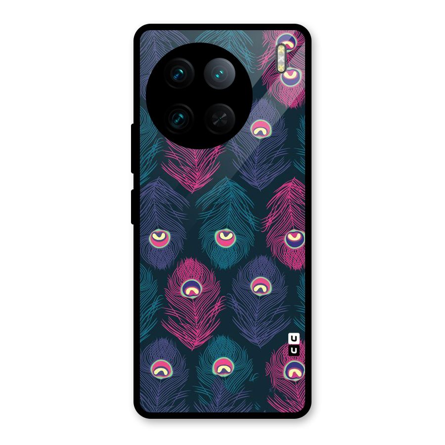 Feathers Patterns Glass Back Case for Vivo X90 Pro