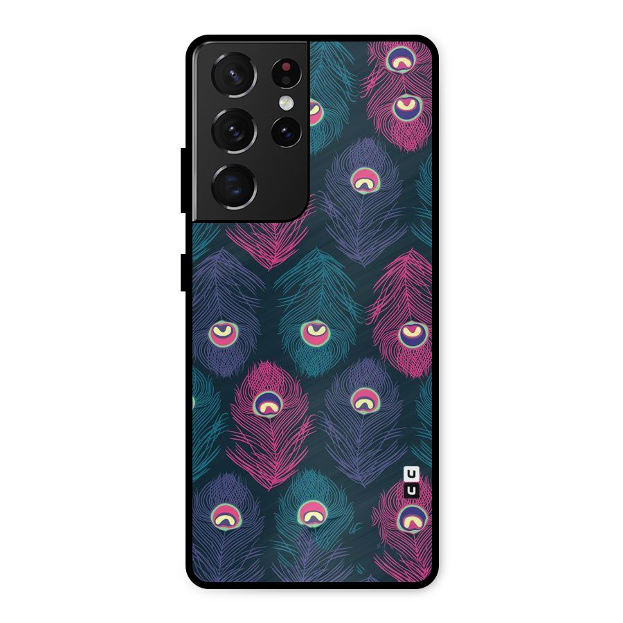 Feathers Patterns Metal Back Case for Galaxy S21 Ultra 5G