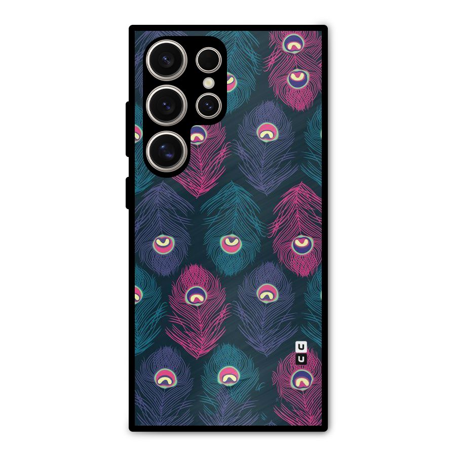 Feathers Patterns Metal Back Case for Galaxy S24 Ultra