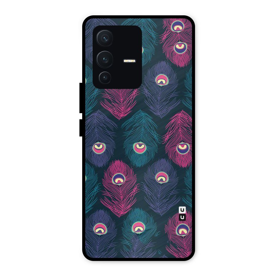 Feathers Patterns Metal Back Case for Vivo V23 5G