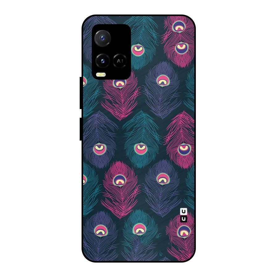 Feathers Patterns Metal Back Case for Vivo Y21 2021