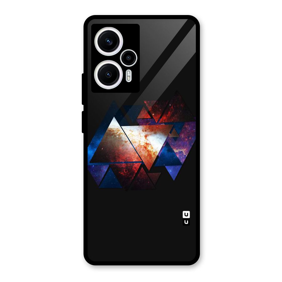 Fire Galaxy Triangles Glass Back Case for Poco F5