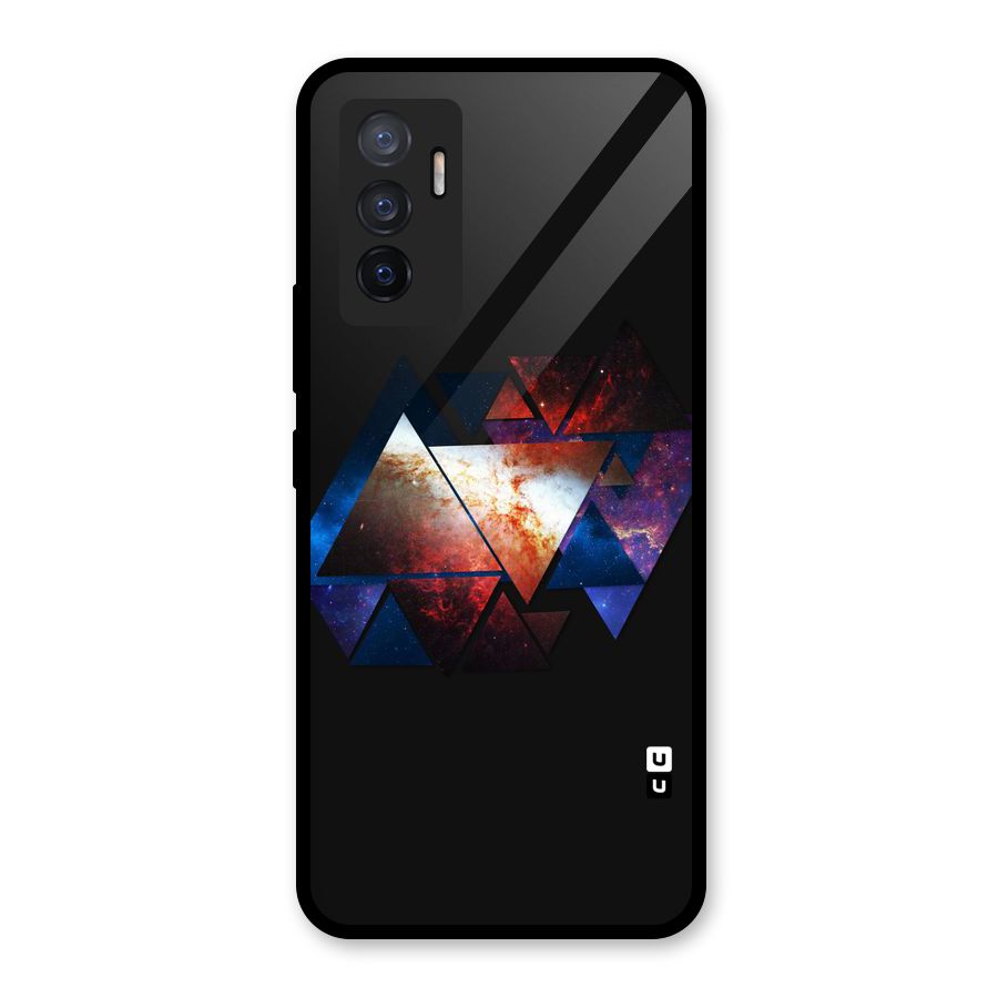 Fire Galaxy Triangles Glass Back Case for Vivo V23e