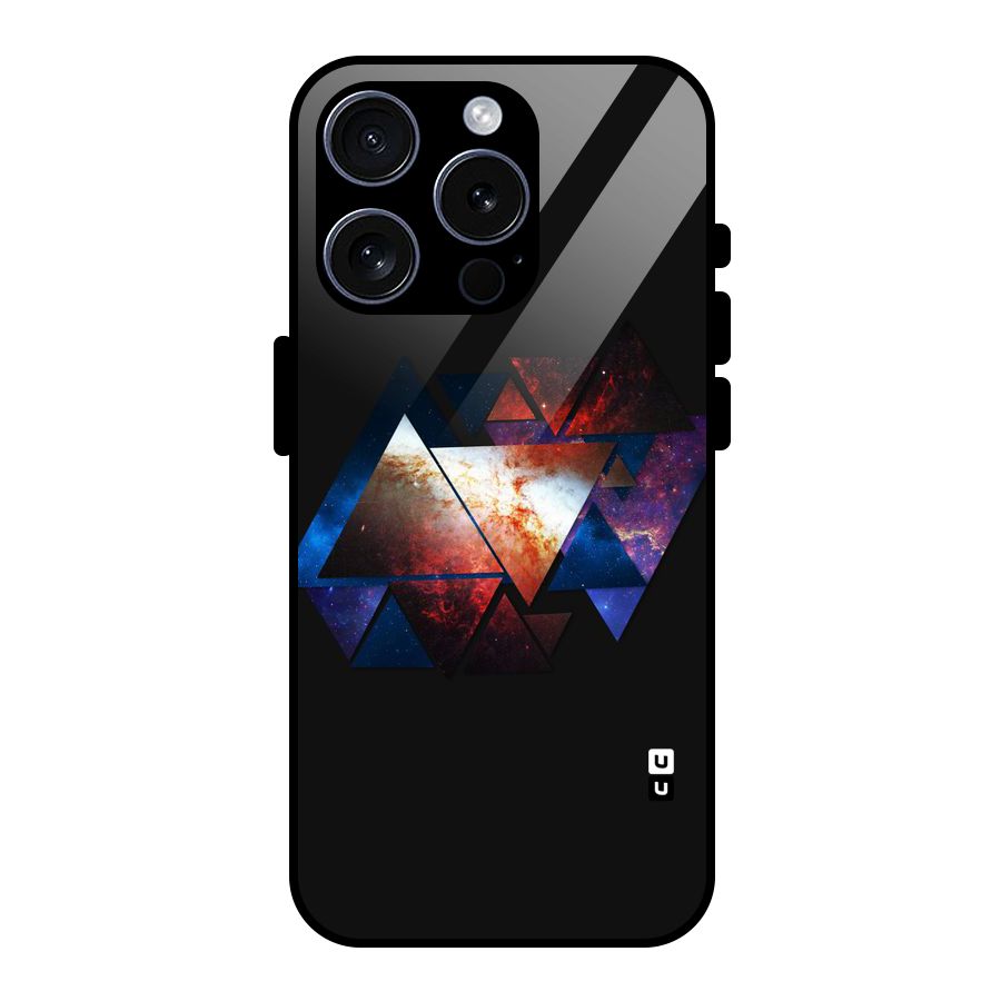Fire Galaxy Triangles Glass Back Case for iPhone 15 Pro