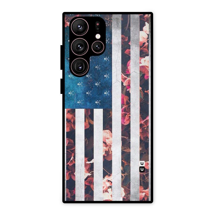 Flag Stripes Metal Back Case for Galaxy S22 Ultra 5G