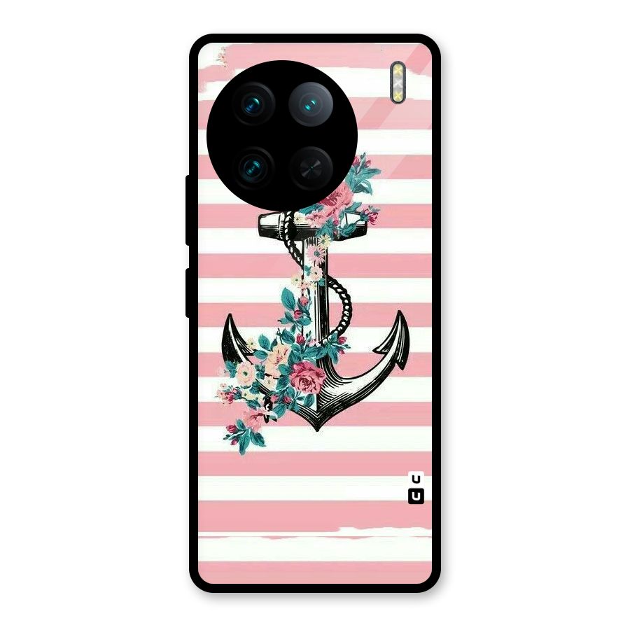 Floral Anchor Glass Back Case for Vivo X90 Pro