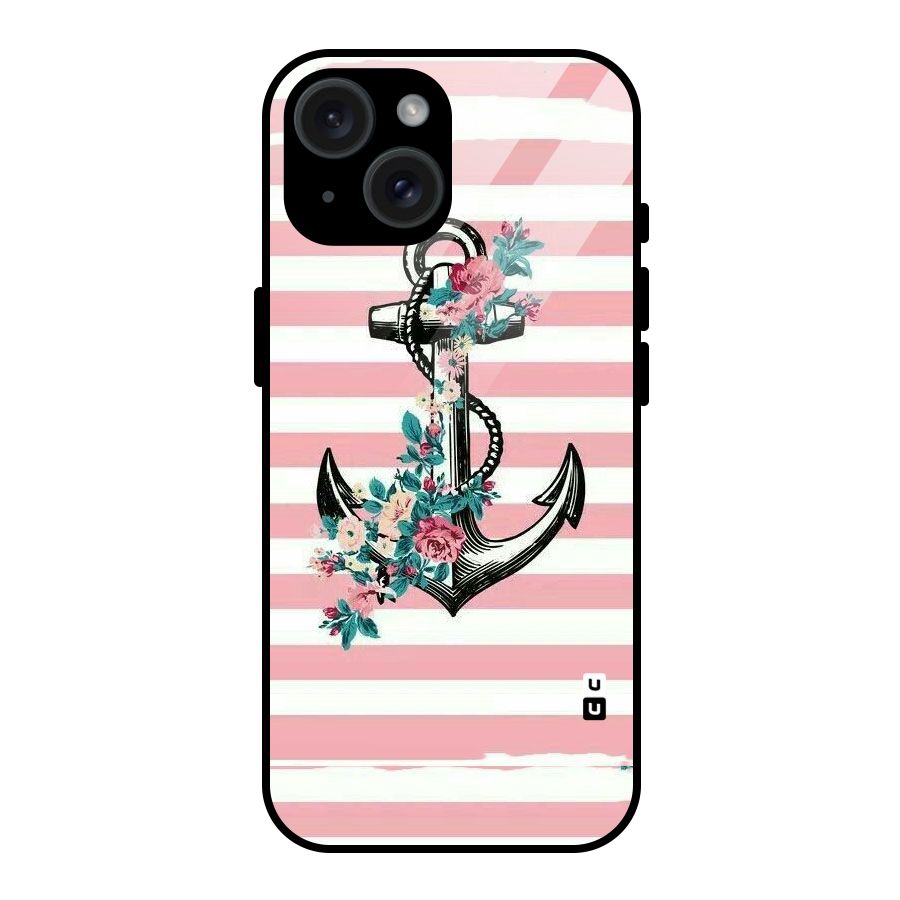 Floral Anchor Glass Back Case for iPhone 15