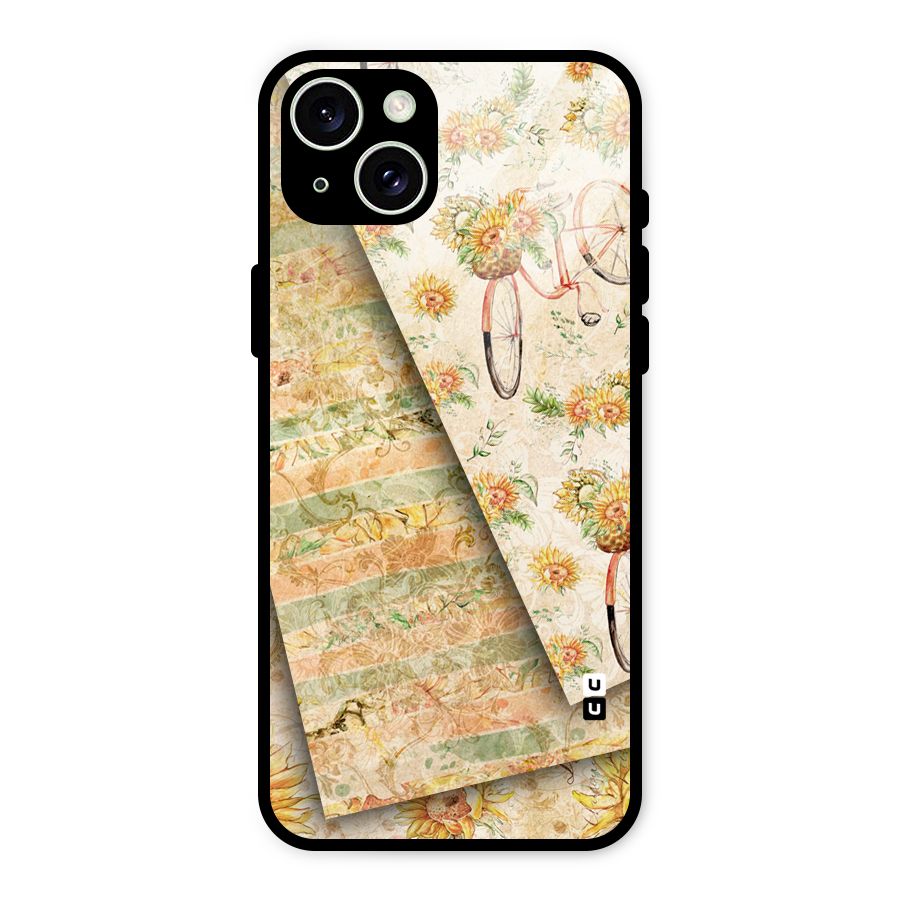 Floral Bicycle Glass Back Case for iPhone 15 Plus
