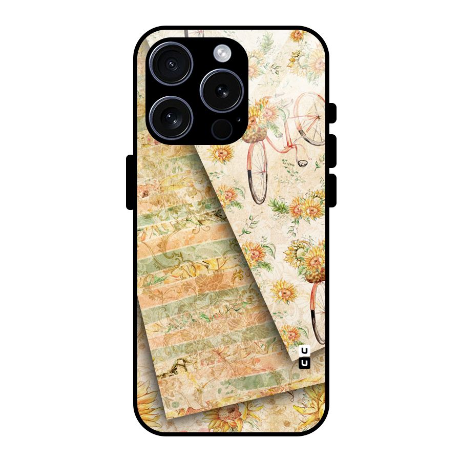 Floral Bicycle Glass Back Case for iPhone 15 Pro