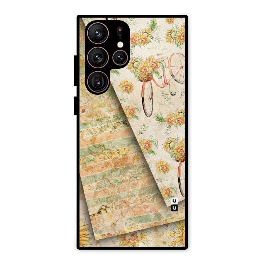 Floral Bicycle Metal Back Case for Galaxy S22 Ultra 5G