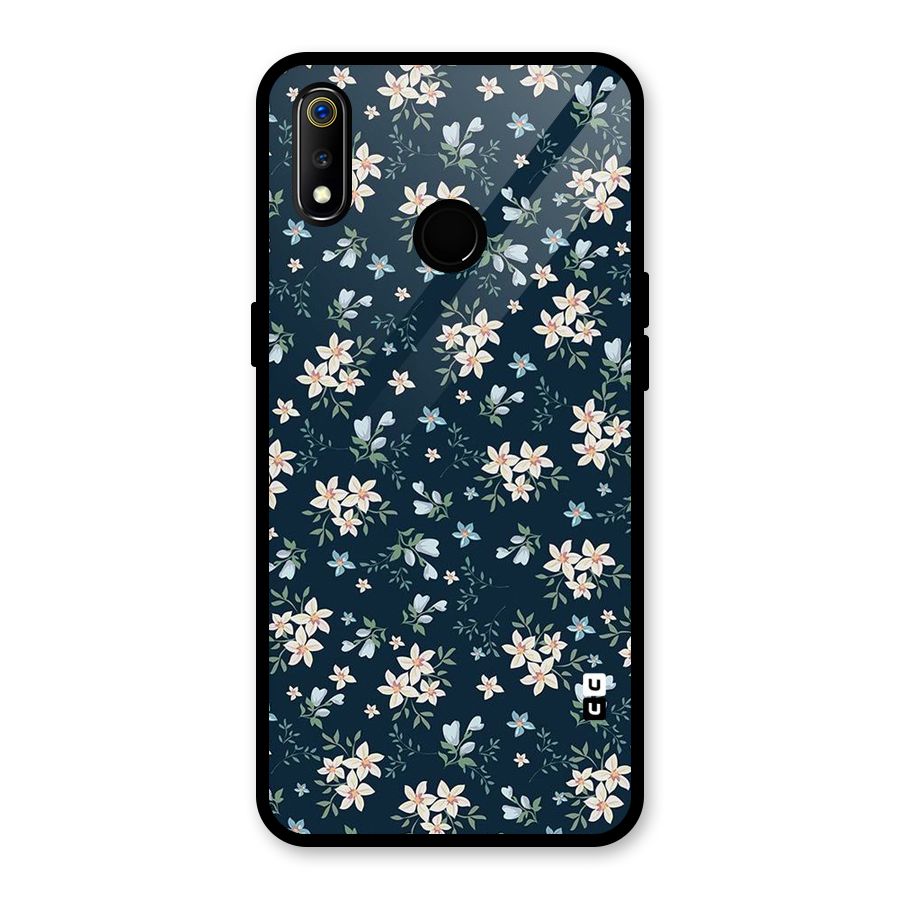 Floral Blue Bloom Glass Back Case for Realme 3i